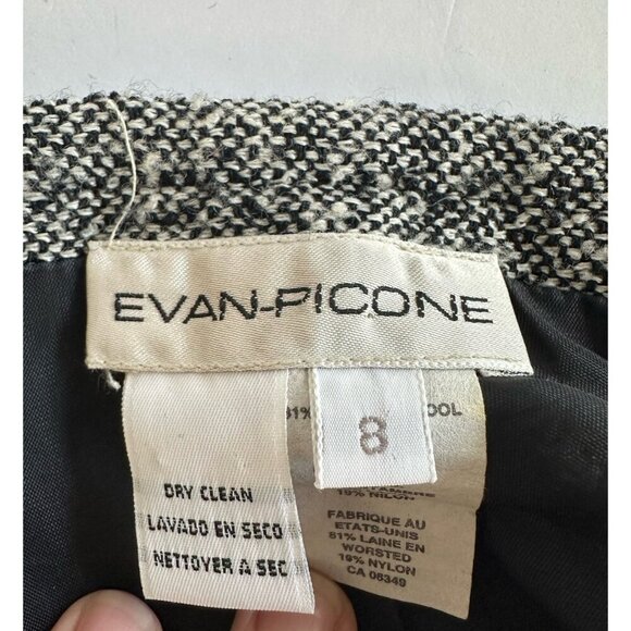 EVAN PICONE Pencil Skirt Tweed 8 Marled B&W 81% Worsted Wool Preppy Old MoneyVTG - Picture 5 of 10